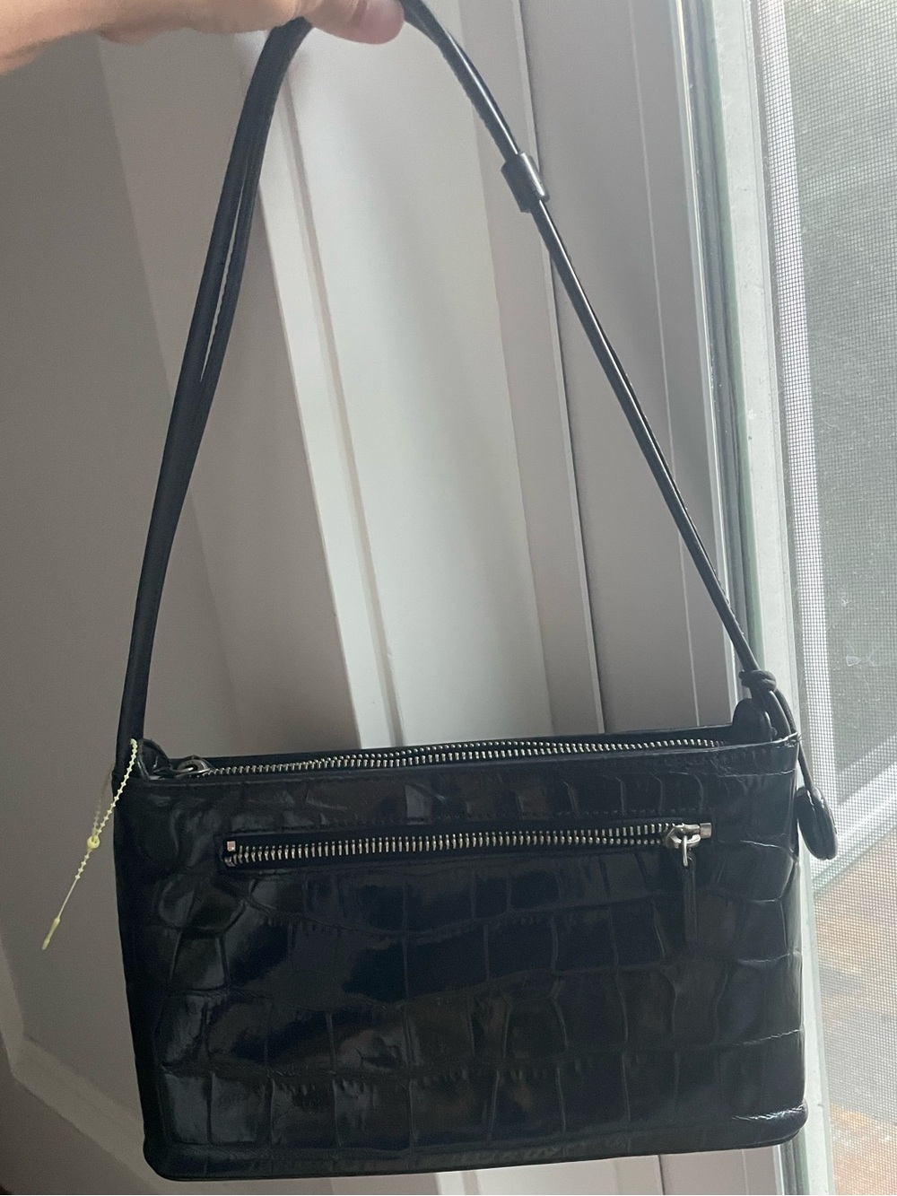 Vintage Y2K Monsac Black Croc-Embossed Shoulder Bag - Classic